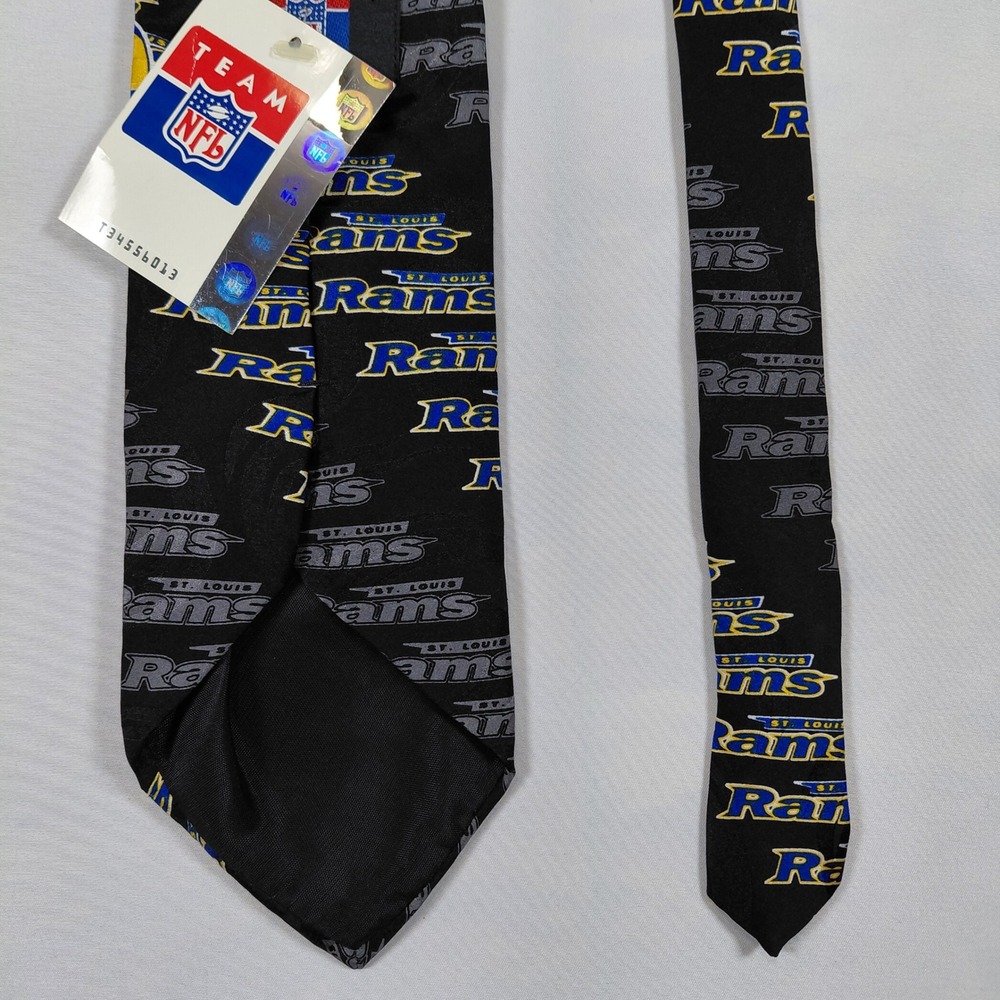 Vintage 1998 St Louis Rams NFL Silk Necktie Black Helmet Logo Ralph Marlin NWT - Picture 4 of 10